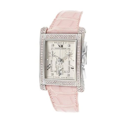 Bedat No. 7 Silver Dial Pink Diamond Pink Leather Ladies Watch 778.057.109