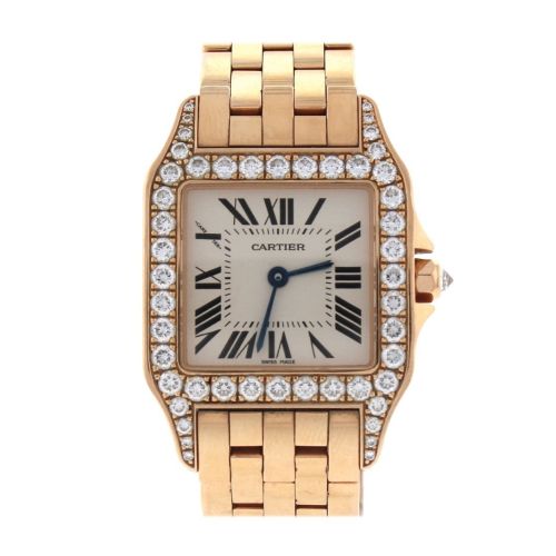 Cartier Santos Demoiselle 18kt Rose Gold Diamond Large Ladies Watch WF9007Z8  Pre-Owend